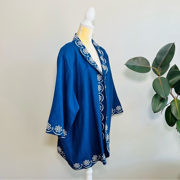 BOB MACKIE Wearable Art Floral Embroidered Artsy Linen Blend Blazer - Picture 4 of 5